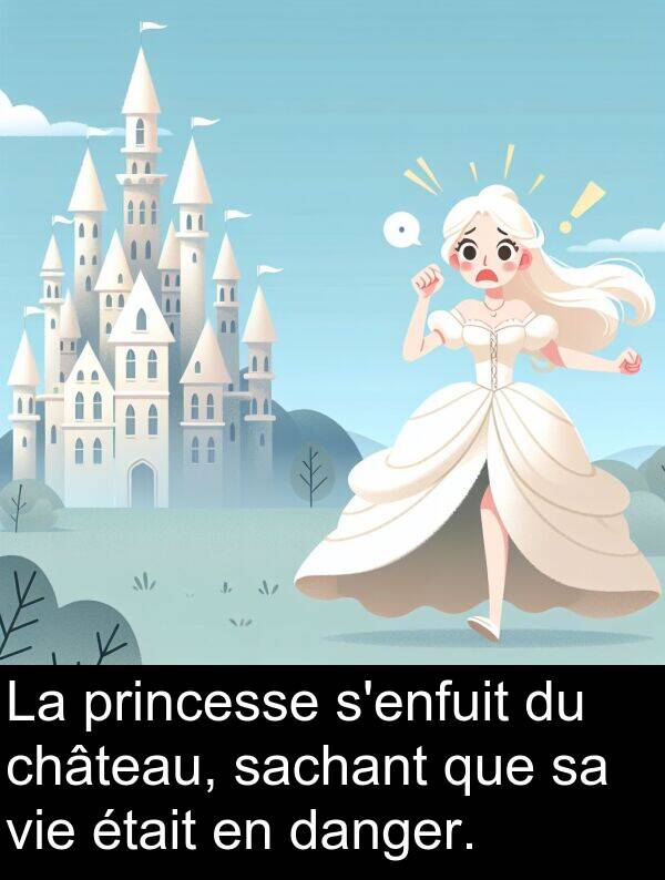 sachant: La princesse s'enfuit du château, sachant que sa vie était en danger.