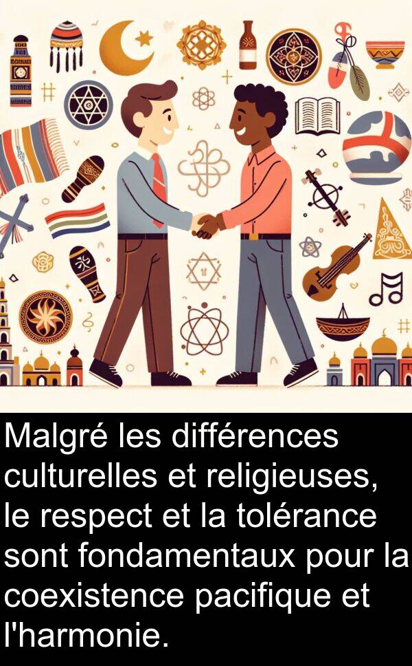 tolérance: Malgré les différences culturelles et religieuses, le respect et la tolérance sont fondamentaux pour la coexistence pacifique et l'harmonie.