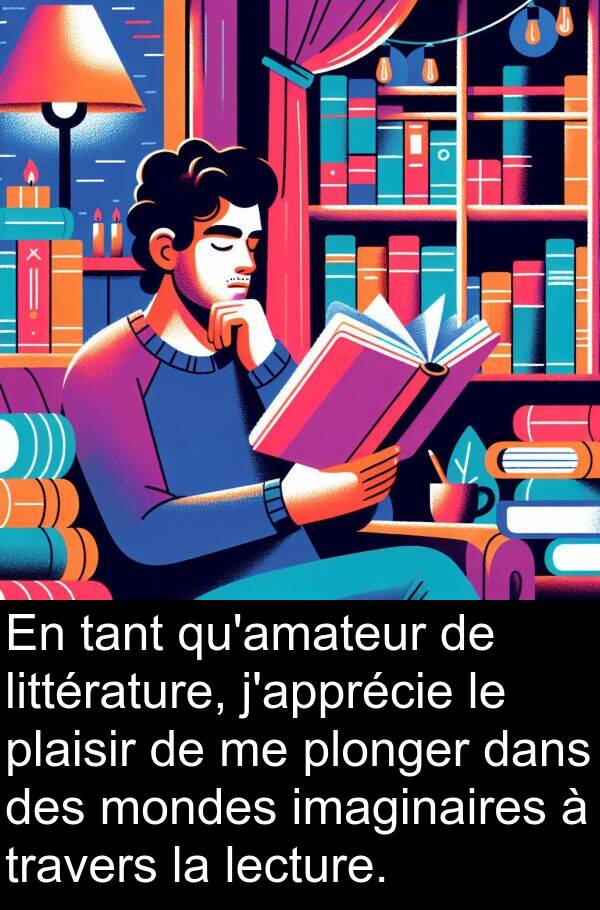 lecture: En tant qu'amateur de littérature, j'apprécie le plaisir de me plonger dans des mondes imaginaires à travers la lecture.
