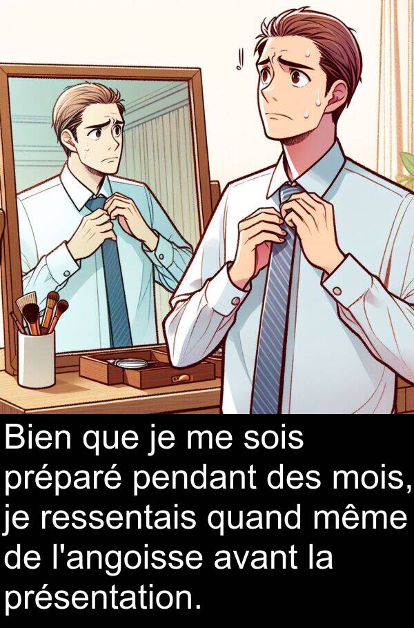 même: Bien que je me sois préparé pendant des mois, je ressentais quand même de l'angoisse avant la présentation.