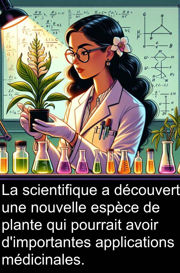découvert: La scientifique a découvert une nouvelle espèce de plante qui pourrait avoir d'importantes applications médicinales.