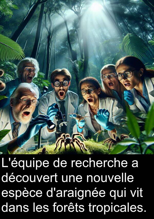 découvert: L'équipe de recherche a découvert une nouvelle espèce d'araignée qui vit dans les forêts tropicales.