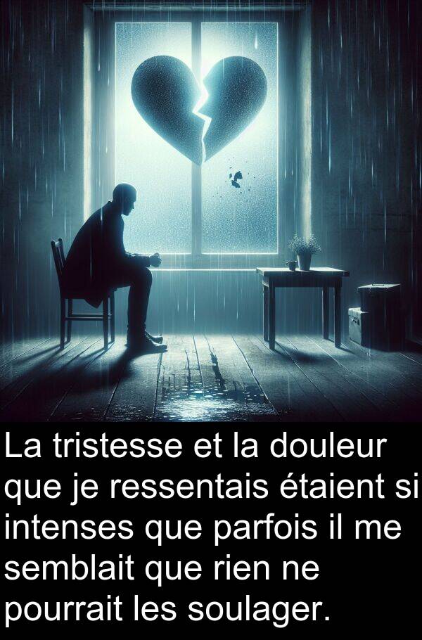 intenses: La tristesse et la douleur que je ressentais étaient si intenses que parfois il me semblait que rien ne pourrait les soulager.