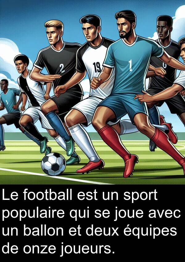 ballon: Le football est un sport populaire qui se joue avec un ballon et deux équipes de onze joueurs.