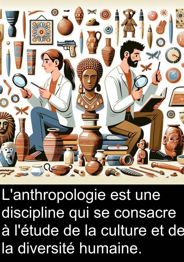 humaine: L'anthropologie est une discipline qui se consacre à l'étude de la culture et de la diversité humaine.