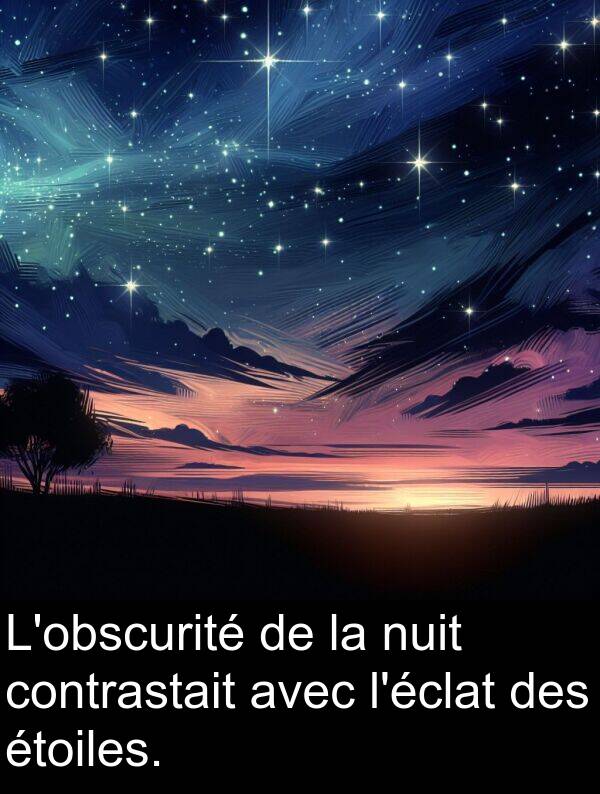 nuit: L'obscurité de la nuit contrastait avec l'éclat des étoiles.