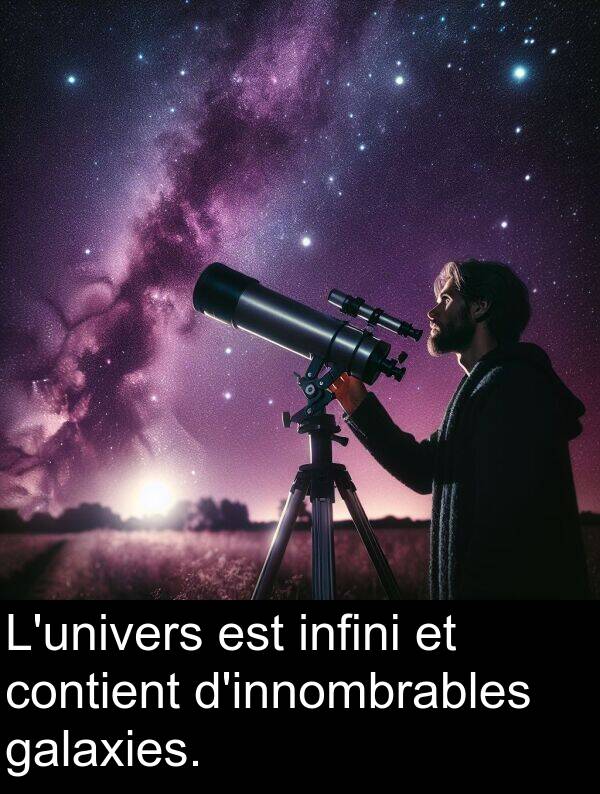 contient: L'univers est infini et contient d'innombrables galaxies.