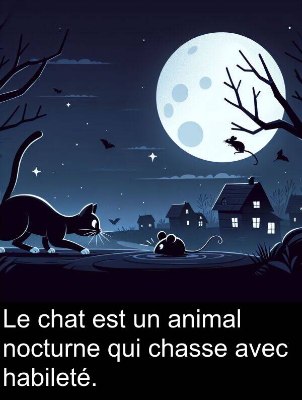 habileté: Le chat est un animal nocturne qui chasse avec habileté.