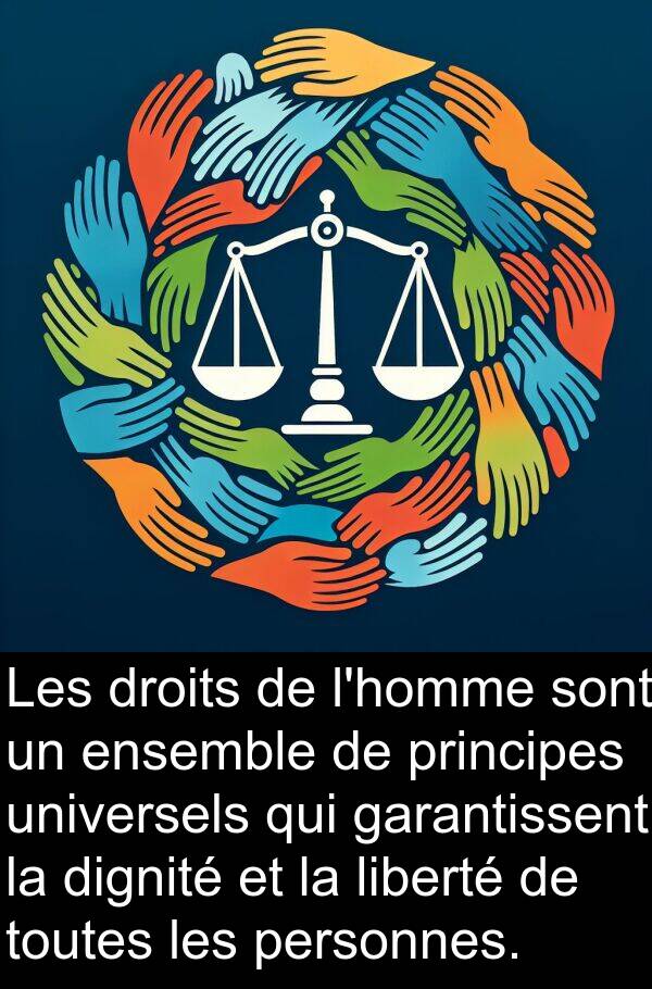 universels: Les droits de l'homme sont un ensemble de principes universels qui garantissent la dignité et la liberté de toutes les personnes.