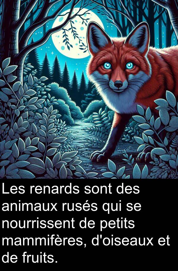 mammifères: Les renards sont des animaux rusés qui se nourrissent de petits mammifères, d'oiseaux et de fruits.