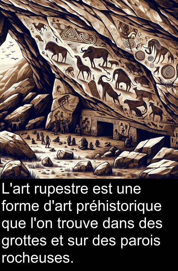 rocheuses: L'art rupestre est une forme d'art préhistorique que l'on trouve dans des grottes et sur des parois rocheuses.