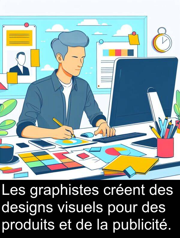 visuels: Les graphistes créent des designs visuels pour des produits et de la publicité.