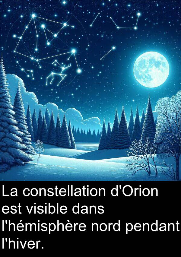 visible: La constellation d'Orion est visible dans l'hémisphère nord pendant l'hiver.