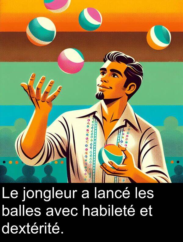 lancé: Le jongleur a lancé les balles avec habileté et dextérité.