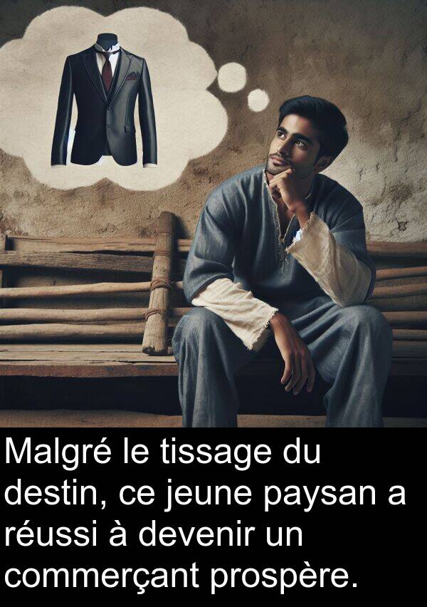 jeune: Malgré le tissage du destin, ce jeune paysan a réussi à devenir un commerçant prospère.