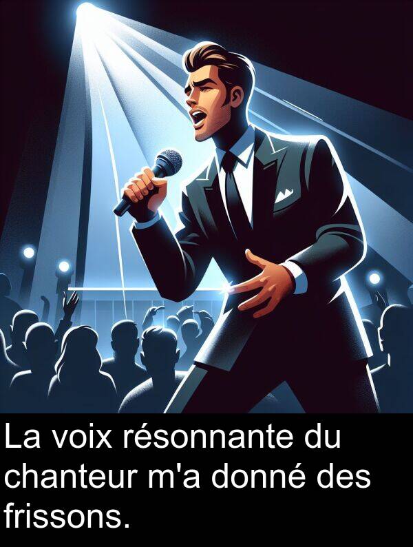 frissons: La voix résonnante du chanteur m'a donné des frissons.