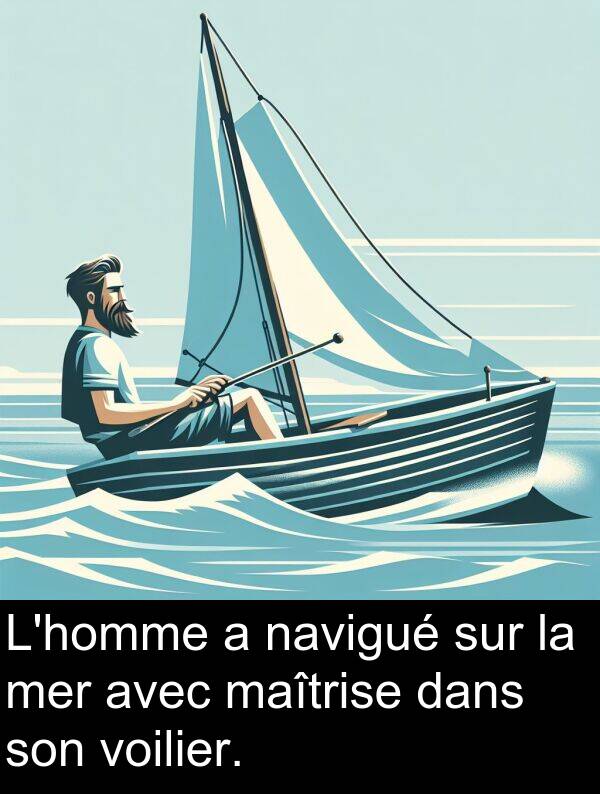 maîtrise: L'homme a navigué sur la mer avec maîtrise dans son voilier.
