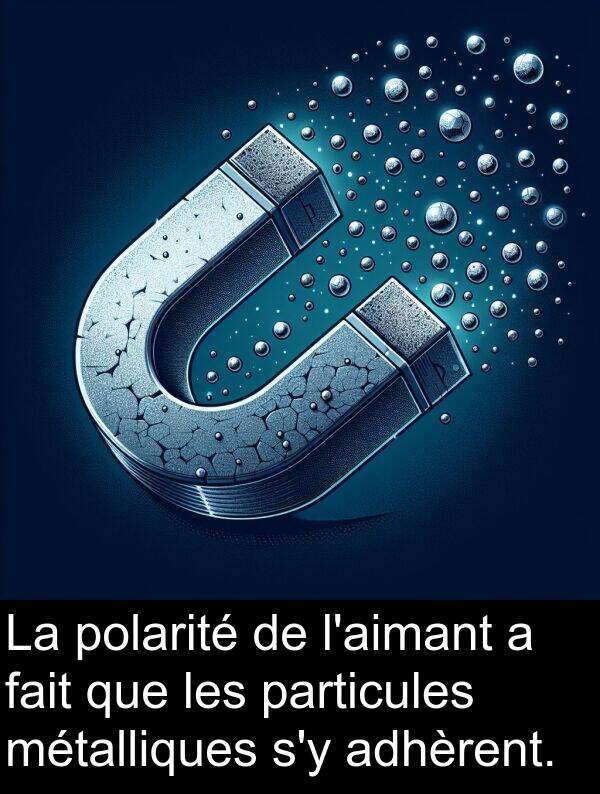 fait: La polarité de l'aimant a fait que les particules métalliques s'y adhèrent.