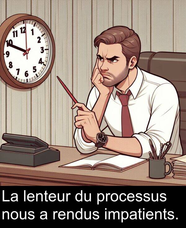 lenteur: La lenteur du processus nous a rendus impatients.