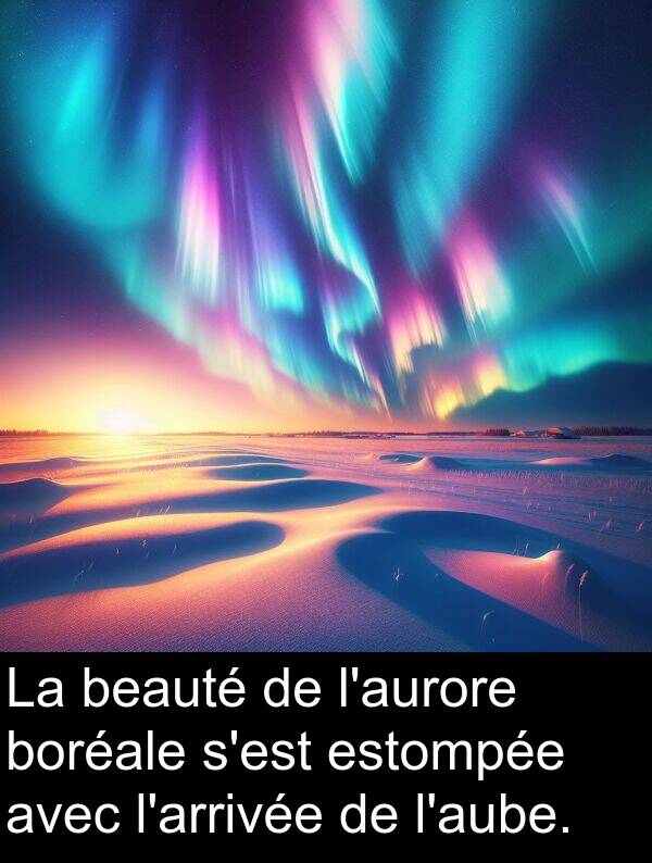 beauté: La beauté de l'aurore boréale s'est estompée avec l'arrivée de l'aube.