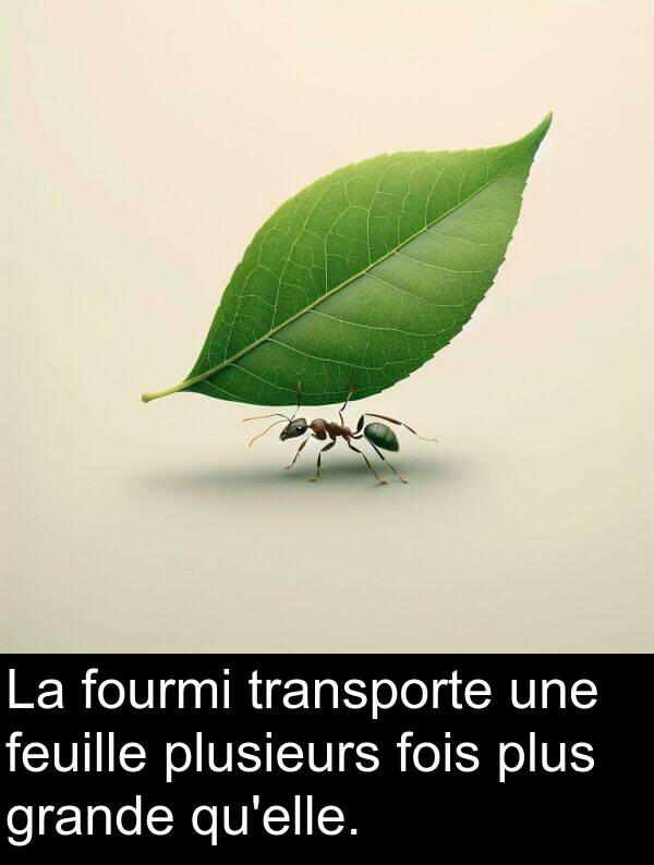 fourmi: La fourmi transporte une feuille plusieurs fois plus grande qu'elle.