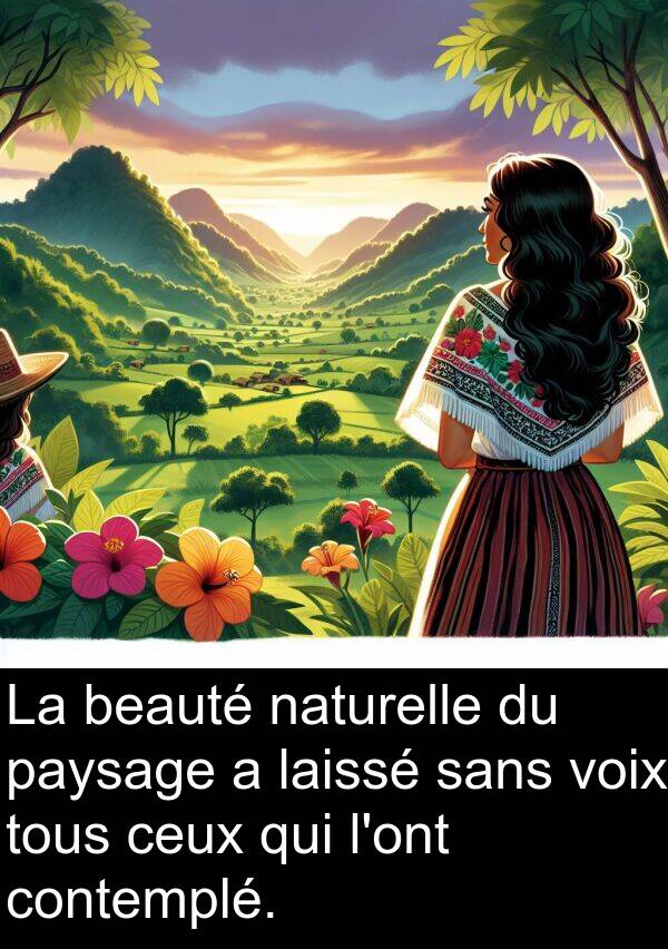 beauté: La beauté naturelle du paysage a laissé sans voix tous ceux qui l'ont contemplé.