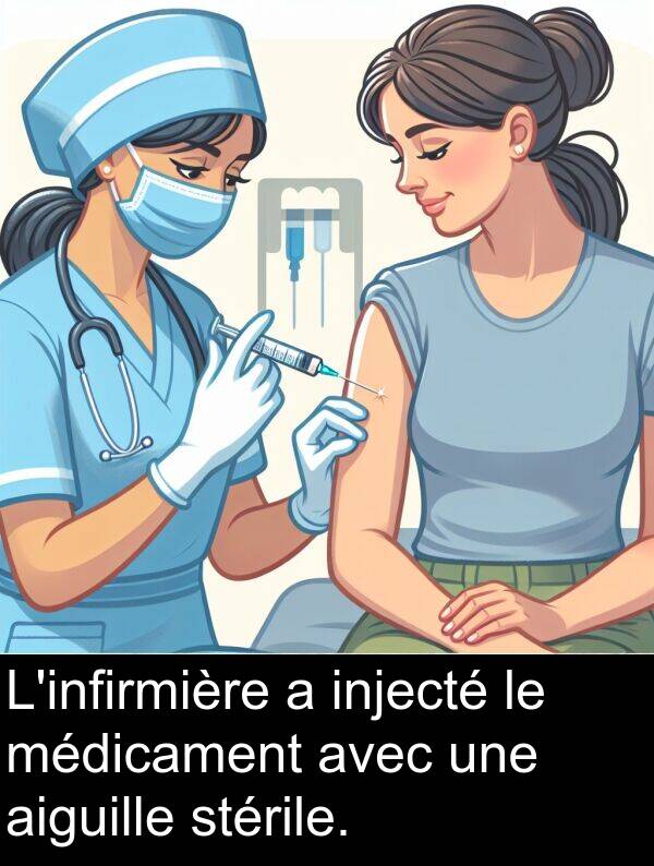 injecté: L'infirmière a injecté le médicament avec une aiguille stérile.