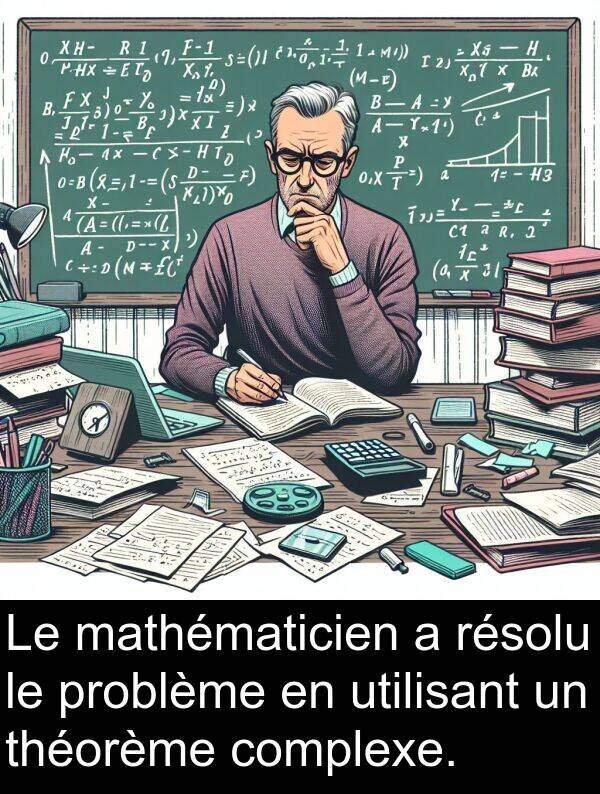 théorème: Le mathématicien a résolu le problème en utilisant un théorème complexe.