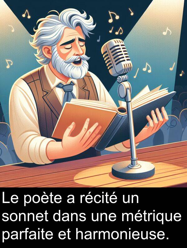 harmonieuse: Le poète a récité un sonnet dans une métrique parfaite et harmonieuse.