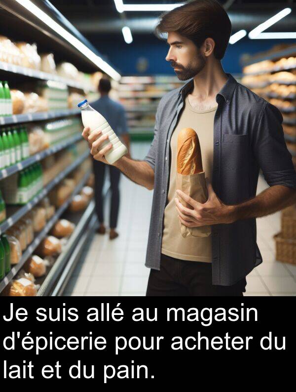 lait: Je suis allé au magasin d'épicerie pour acheter du lait et du pain.