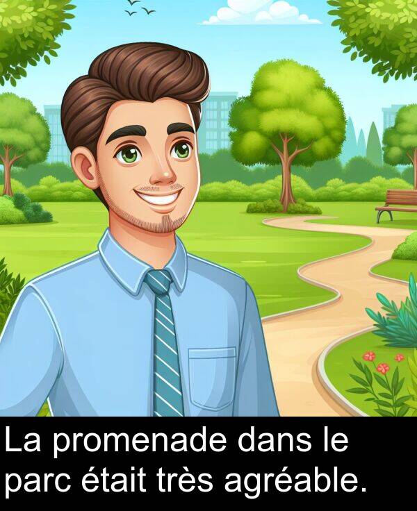 dans: La promenade dans le parc était très agréable.