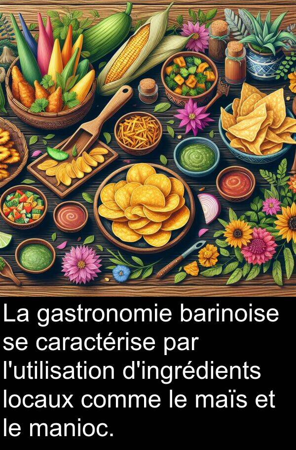 barinoise: La gastronomie barinoise se caractérise par l'utilisation d'ingrédients locaux comme le maïs et le manioc.