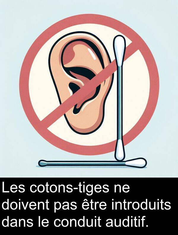 auditif: Les cotons-tiges ne doivent pas être introduits dans le conduit auditif.