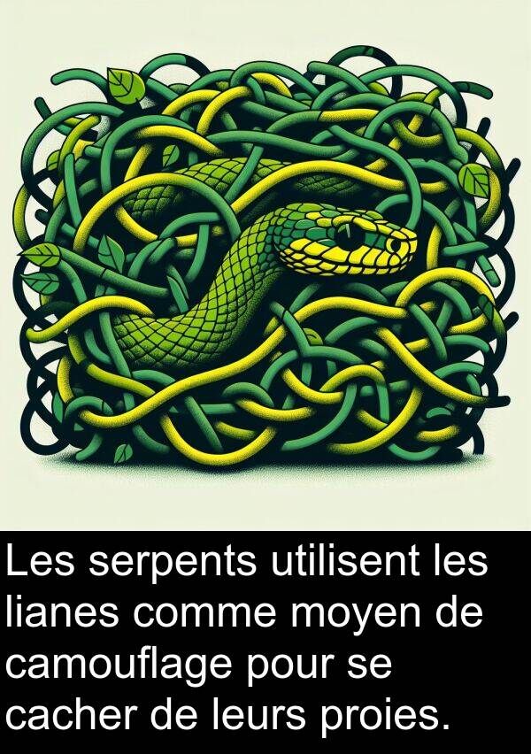 leurs: Les serpents utilisent les lianes comme moyen de camouflage pour se cacher de leurs proies.