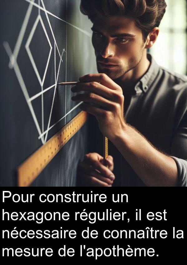 hexagone: Pour construire un hexagone régulier, il est nécessaire de connaître la mesure de l'apothème.