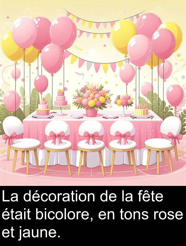 décoration: La décoration de la fête était bicolore, en tons rose et jaune.