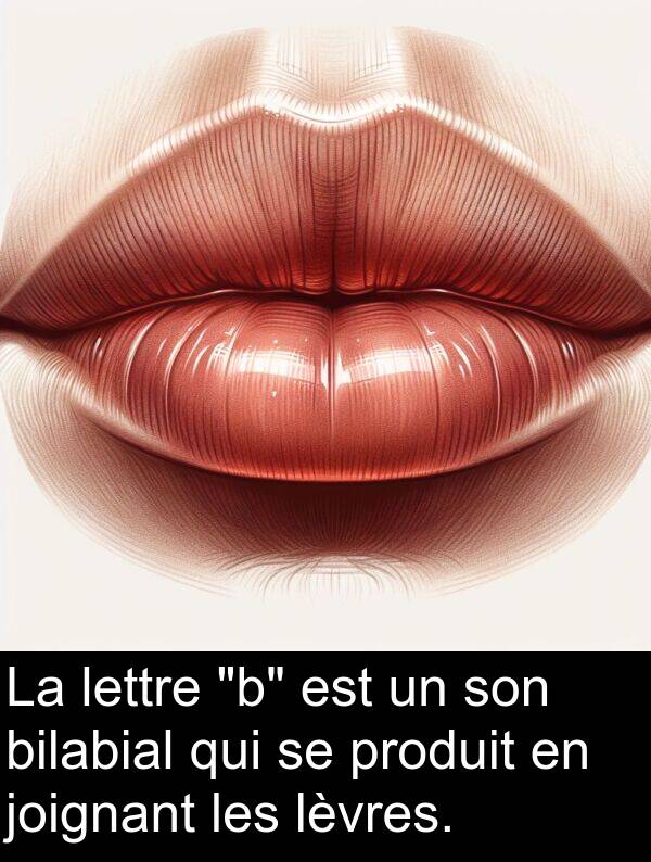 lèvres: La lettre "b" est un son bilabial qui se produit en joignant les lèvres.