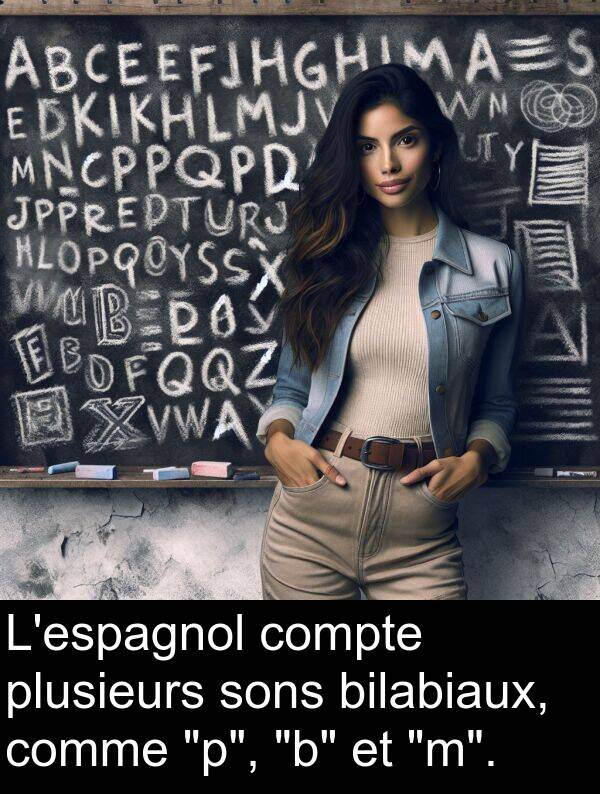 compte: L'espagnol compte plusieurs sons bilabiaux, comme "p", "b" et "m".