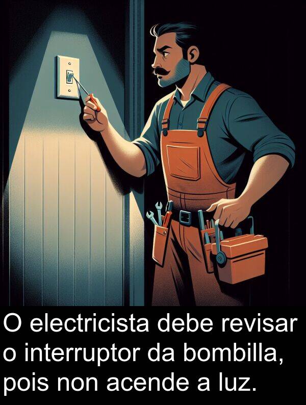 revisar: O electricista debe revisar o interruptor da bombilla, pois non acende a luz.