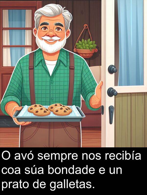 recibía: O avó sempre nos recibía coa súa bondade e un prato de galletas.
