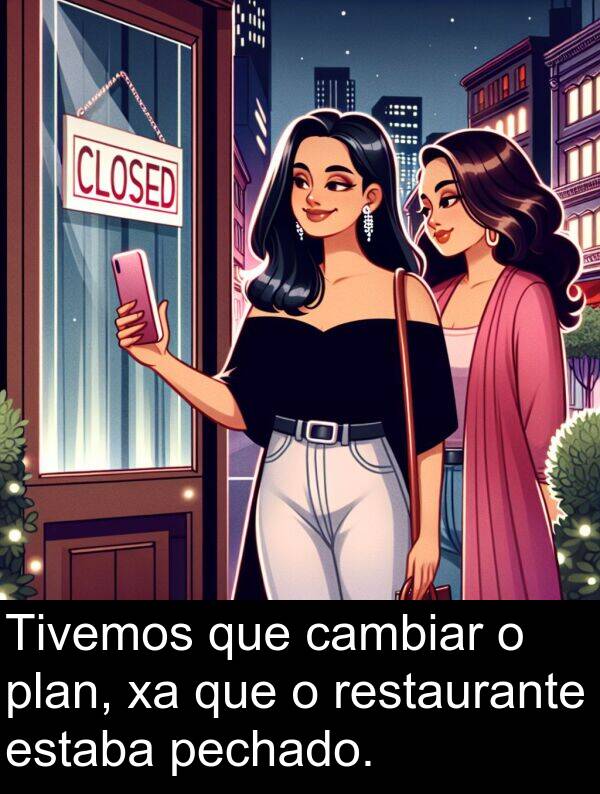restaurante: Tivemos que cambiar o plan, xa que o restaurante estaba pechado.