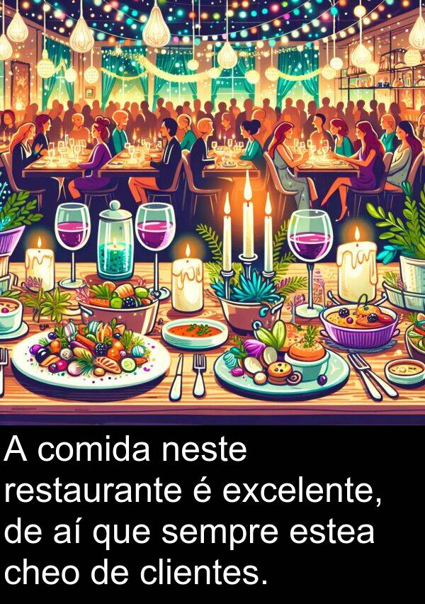 excelente: A comida neste restaurante é excelente, de aí que sempre estea cheo de clientes.