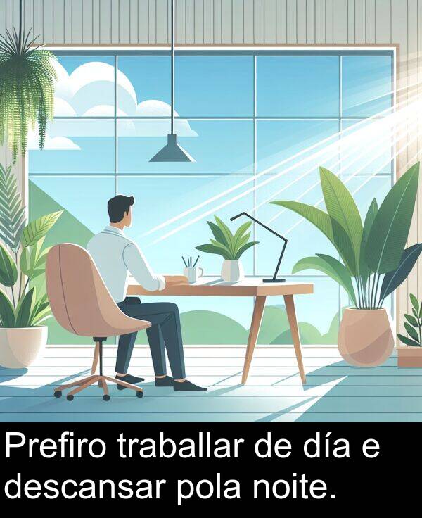 día: Prefiro traballar de día e descansar pola noite.