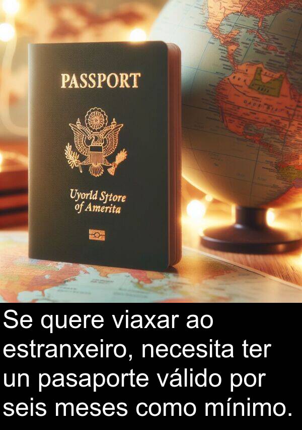 válido: Se quere viaxar ao estranxeiro, necesita ter un pasaporte válido por seis meses como mínimo.