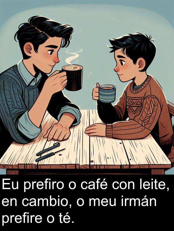 irmán: Eu prefiro o café con leite, en cambio, o meu irmán prefire o té.