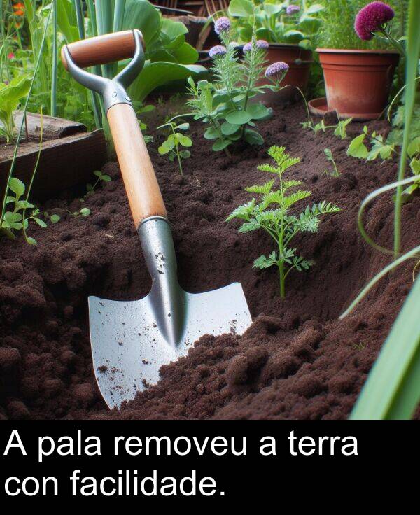 terra: A pala removeu a terra con facilidade.