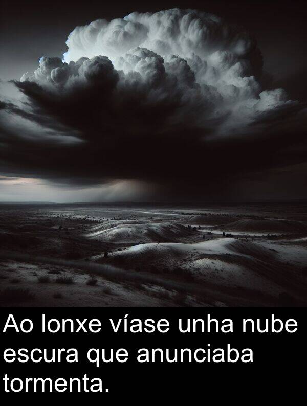 escura: Ao lonxe víase unha nube escura que anunciaba tormenta.
