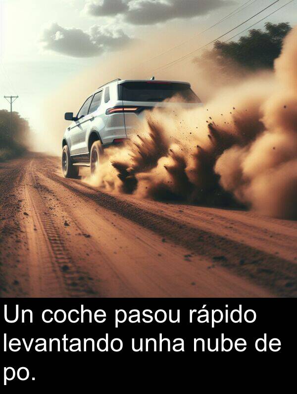 rápido: Un coche pasou rápido levantando unha nube de po.