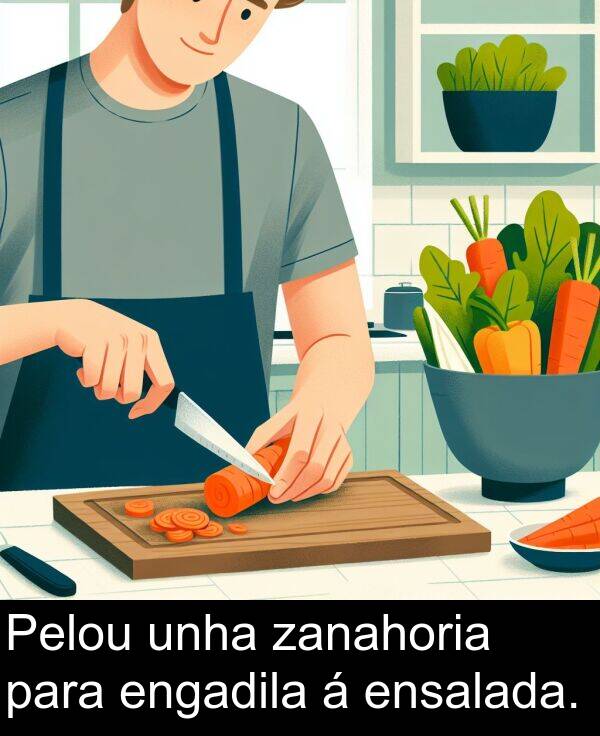 engadila: Pelou unha zanahoria para engadila á ensalada.