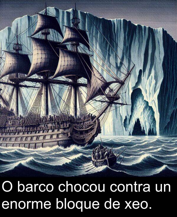 contra: O barco chocou contra un enorme bloque de xeo.